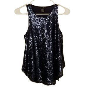 Rue21 Navy Blue Sequin Tank Top Curved Flare Hemline